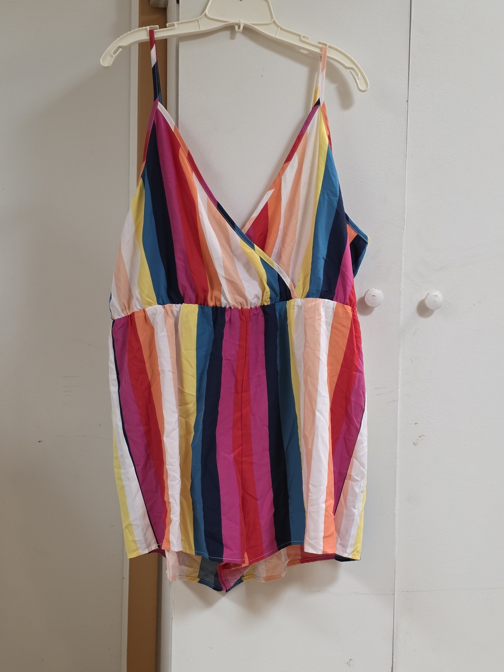 SHEIN Multicolor Vertical Stripe V-Neck Romper